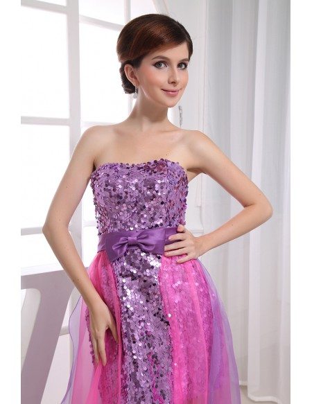 A-line Sweetheart Asymmetrical Tulle Sequined Prom Dress