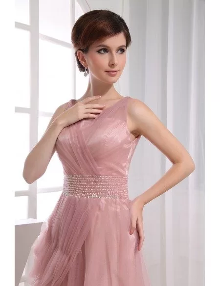 A Line Scoop Two Piece Tulle Beading Prom Dress LBQ4153 main image 1