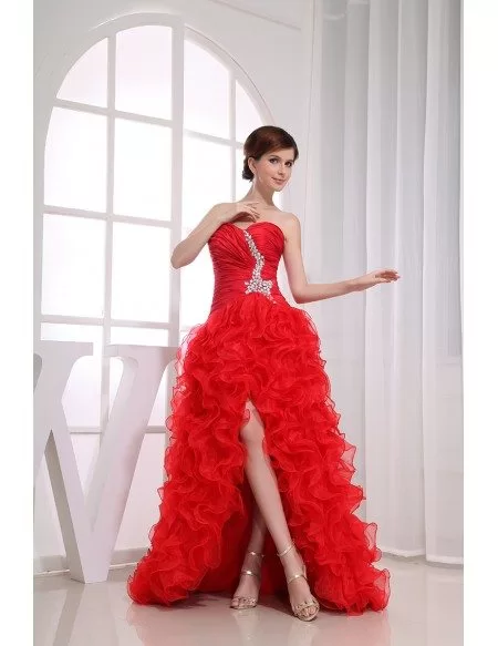 Ball-gown Sweetheart Asymmetrical Tulle Prom Dress With Cascading Ruffle