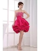 A-line Strapless Short Satin Prom Dress With Cascading Ruffle