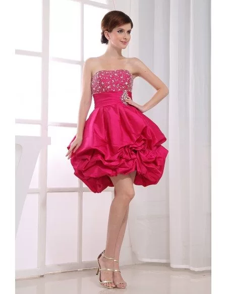 A-line Strapless Short Satin Prom Dress With Cascading Ruffle