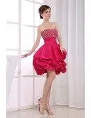 A-line Strapless Short Satin Prom Dress With Cascading Ruffle