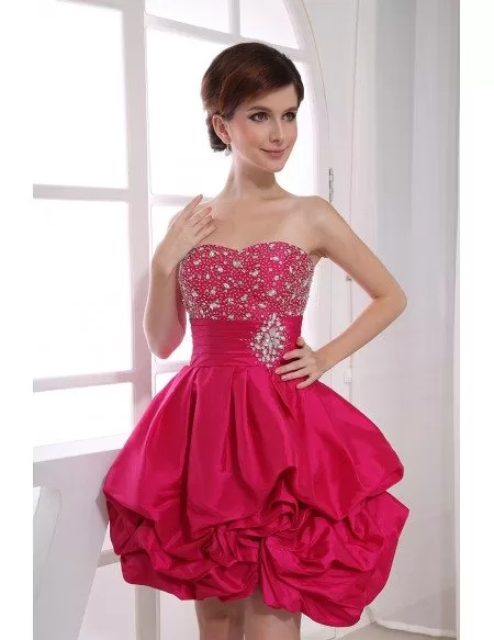 A-line Strapless Short Satin Prom Dress With Cascading Ruffle
