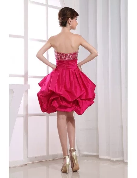 A-line Strapless Short Satin Prom Dress With Cascading Ruffle