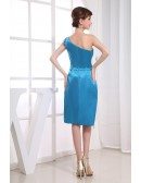 Sheath One-shoulder Knee-length Satin Dress
