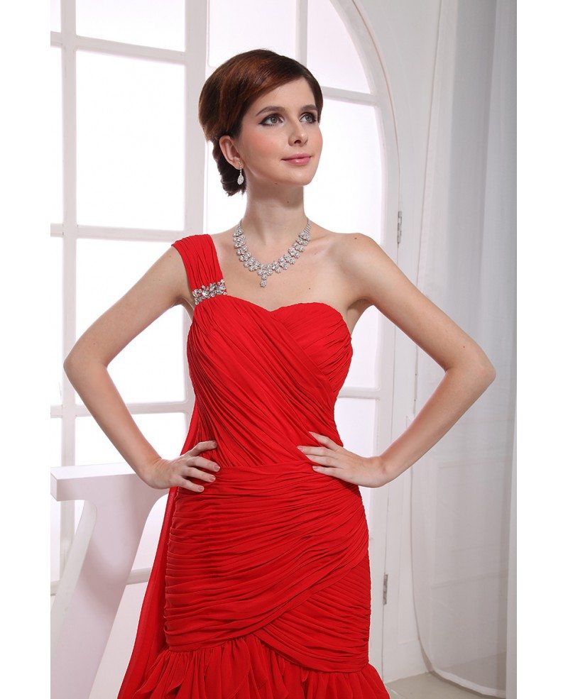Red Mermaid One-shoulder Sweep Train Chiffon Wedding Dress With ...