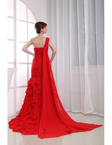 Red Mermaid One-shoulder Sweep Train Chiffon Wedding Dress With ...