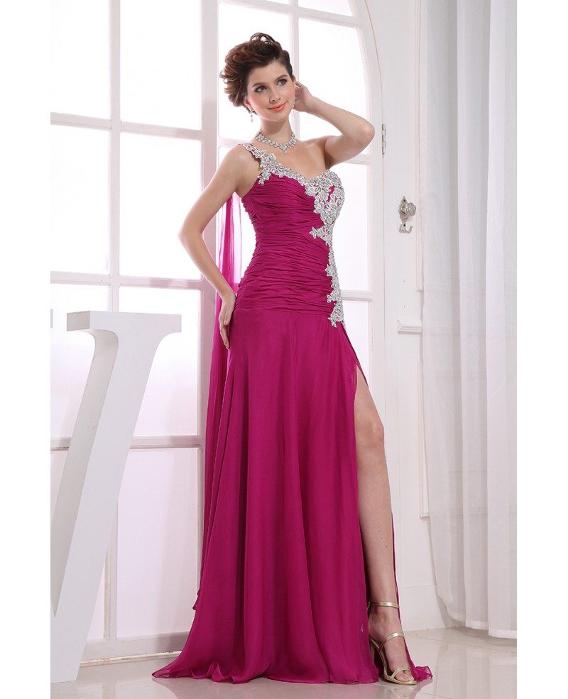 Sheath One-shoulder Floor-length Chiffon Prom Dress With Appliques Lace ...