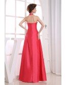 A-line Halter Floor-length Satin Evening Dress