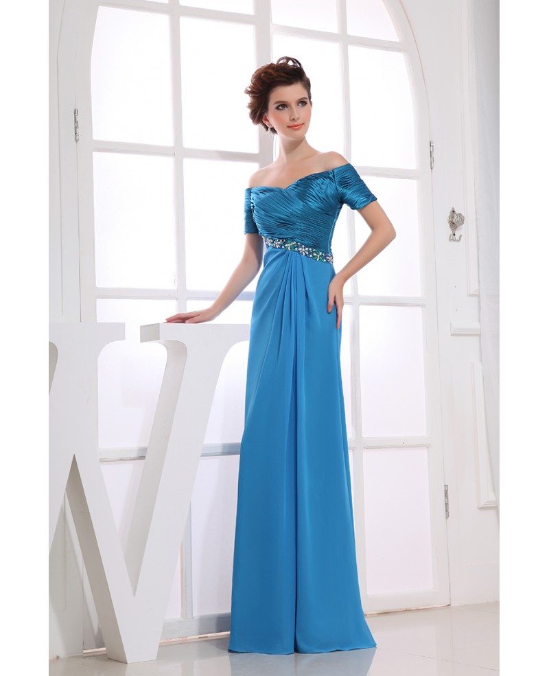 A-line Off-the-shoulder Floor-length Chiffon Evening Dress With Beading ...
