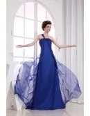 A-line One-shoulder Sweep Train Chiffon Evening Dress