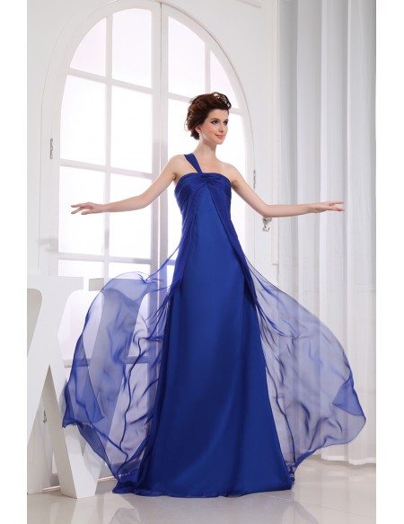 A-line One-shoulder Sweep Train Chiffon Evening Dress