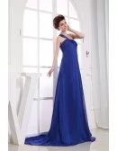 A-line One-shoulder Sweep Train Chiffon Evening Dress