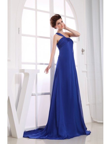 A-line One-shoulder Sweep Train Chiffon Evening Dress