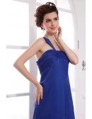A-line One-shoulder Sweep Train Chiffon Evening Dress