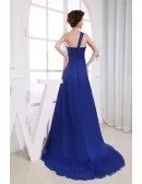 A-line One-shoulder Sweep Train Chiffon Evening Dress