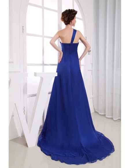 A-line One-shoulder Sweep Train Chiffon Evening Dress