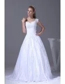 Modest Lace Cap Sleeved Ballgown White Wedding Dress