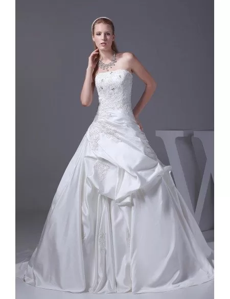 Strapless Taffeta Lace Ballgown Wedding Dress Corset Back