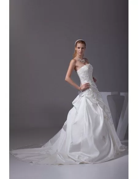 Strapless Taffeta Lace Ballgown Wedding Dress Corset Back