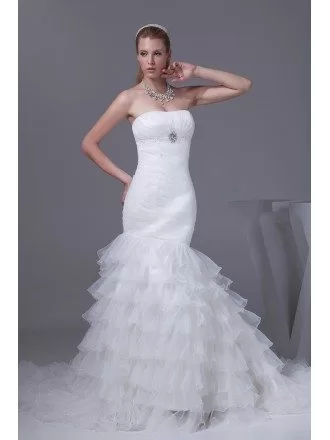 Beautiful Strapless Pleated Mermaid Ruffles Wedding Dress