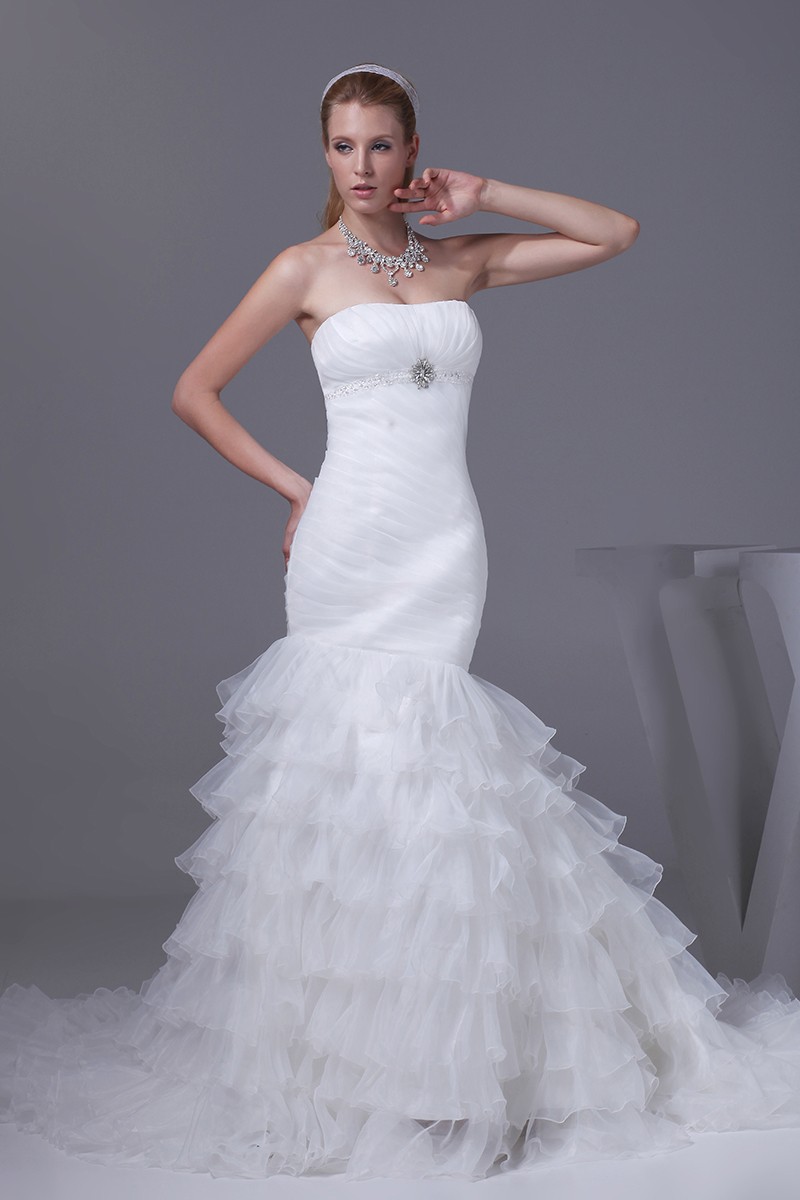 Beautiful Strapless Pleated Mermaid Ruffles Wedding Dress #OPH1016 $269 ...