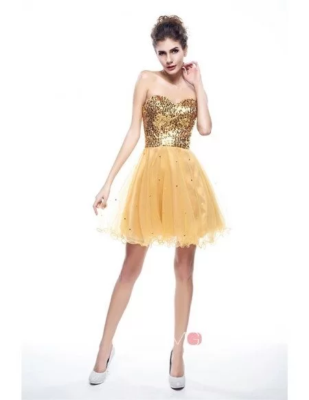 Mini/Short Strapless Beaded Top Tulle Sparkly Puffy Prom Dress #YH0019 ...