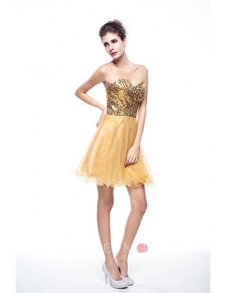 Mini/Short Strapless Beaded Top Tulle Sparkly Puffy Prom Dress