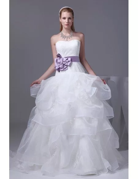 Cdress Sweetheart Organza Wedding Dresses Crystal Beads Sashes Bridal Gowns Cascading Ruffles