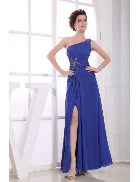 A-line One-shoulder Floor-length Chiffon Evening Dress With Beading