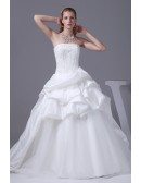 Classic White Taffeta and Tulle Strapless Wedding Dress