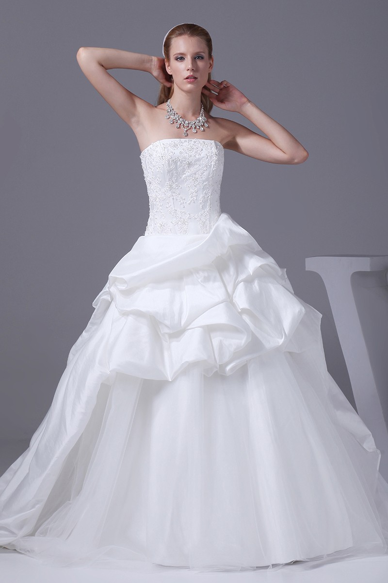 Classic White Taffeta and Tulle Strapless Wedding Dress #OPH1021 $339.9 ...