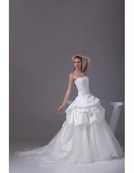 Classic White Taffeta and Tulle Strapless Wedding Dress