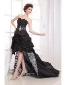 Black A-line Sweetheart Asymmetrical Satin Wedding Dress With Beading