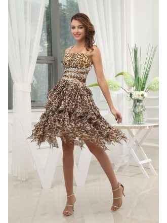 Printed A-line One-shoulder Knee-length Chiffon Prom Dress With Beading