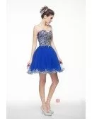 Royal Blue Mini/Short Strapless Beaded Top Tulle Sparkly Puffy Prom Dress