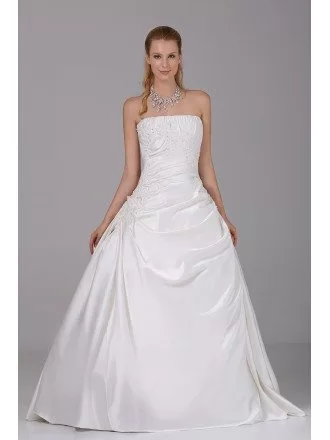 Beaded Lace Pleated White Ballgown Satin Wedding Dress