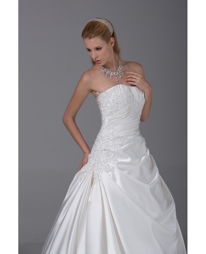 Beaded Lace Pleated White Ballgown Satin Wedding Dress #OPH1026 $242.9 ...