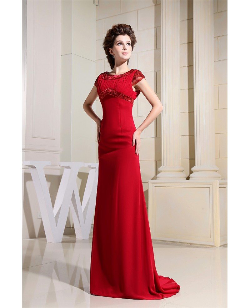 A line Scoop Neck Sweep Train Chiffon Evening Dress With Lace