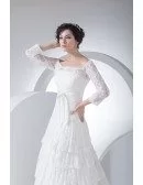 Lace 3/4 Sleeves Aline Layered Wedding Dress Off Shoulder