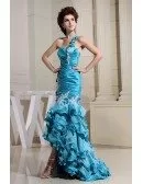 Mermaid One-shoulder Asymmetrical Satin Prom Dress With Cascading Ruffle