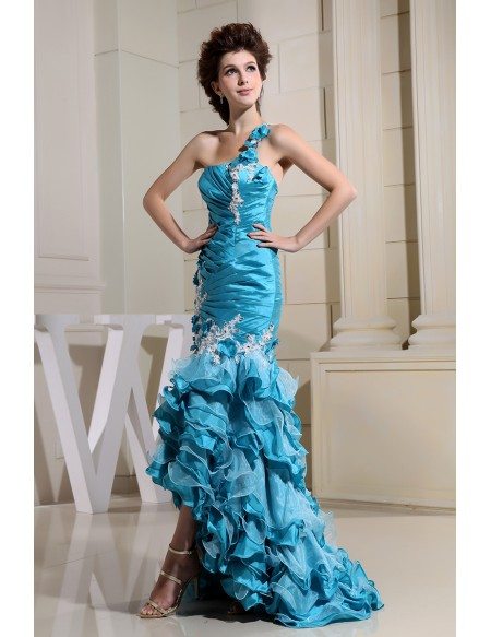 Mermaid One-shoulder Asymmetrical Satin Prom Dress With Cascading Ruffle