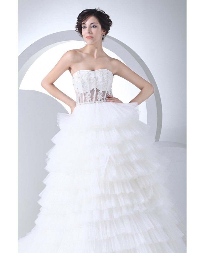 Sexy Corset Lace Layered Tulle Wedding Dress with Train #OPH1032 $349.9 ...