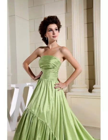 Green Ball-gown Strapless Asymmetrical Satin Wedding Dress