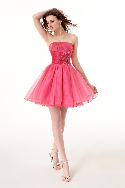 Short Strapless Neck Beaded Waist Tulle Puffy Prom Dress #YH0025 $100 ...