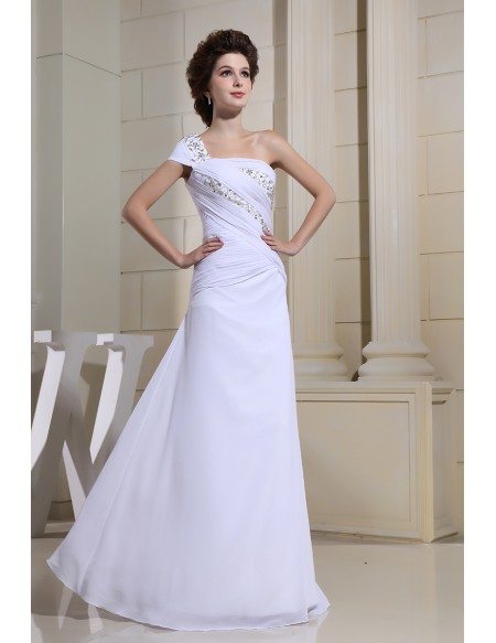 Sheath One-shoulder Floor-length Chiffon Wedding Dress With Beading