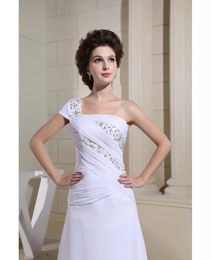 Sheath One-shoulder Floor-length Chiffon Wedding Dress With Beading # ...