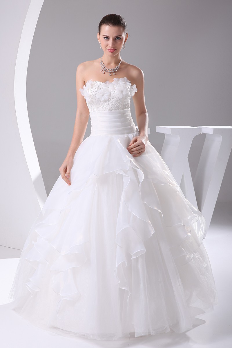 Organza Ballgown White Wedding Dress with Handmade Flowers #OPH1037 ...