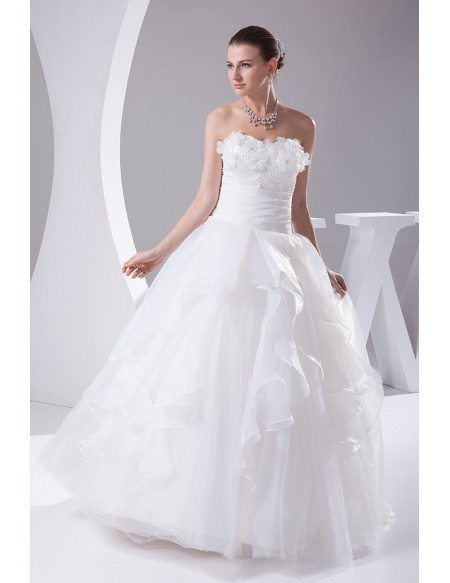 Organza Ballgown White Wedding Dress with Handmade Flowers #OPH1037 ...