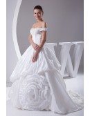 Off the Shoulder Romantic Beaded Taffeta Floral Wedding Dress